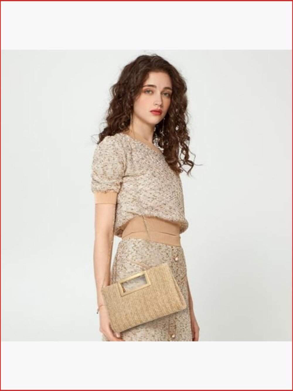 Straw Woven Clutch Handbag with Chain Strap - Evening Bag - Picture 7 of 7